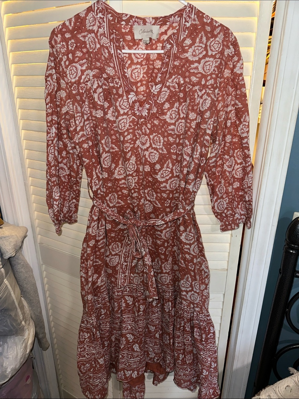 Cleobella Rust Floral Tie-Front Midi Dress